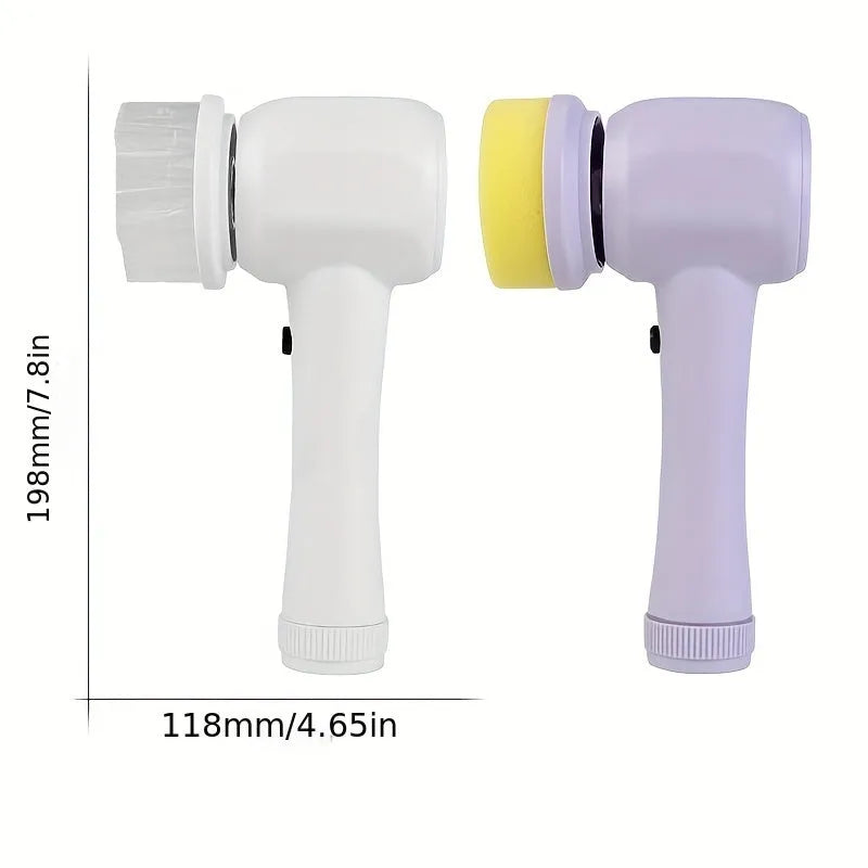 5 In 1 Multifunctional Electric Brush Cleaner in purple with five interchangeble heads for bathroom sink kitchen window cleaning