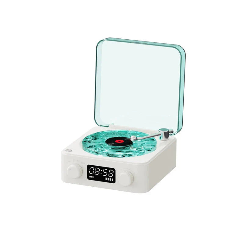 Retro Bluetooth Turntable Speaker with vibrant RGB lamp effect