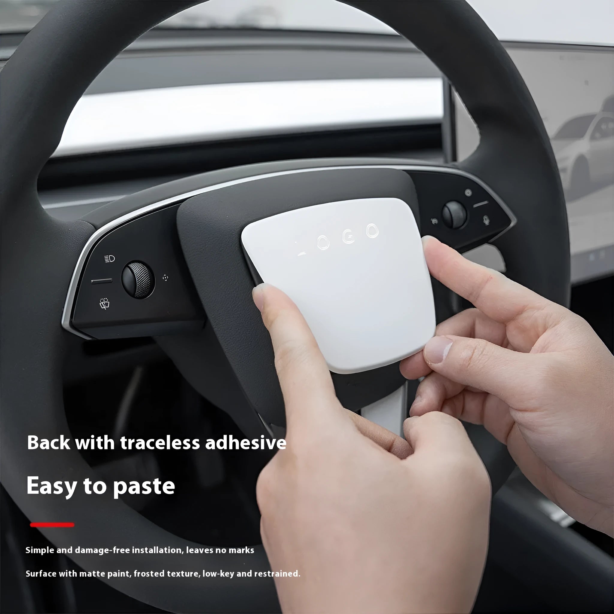 White steering wheel protective patch with decorative shell design on car steering wheel