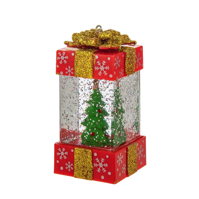 Christmas decoration crystal ball light with red gift box inside, 5.5cm plastic battery operated