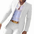 Men's two-piece cotton suit set on a hanger, available in multiple colours and extended sizes including plus sizes.