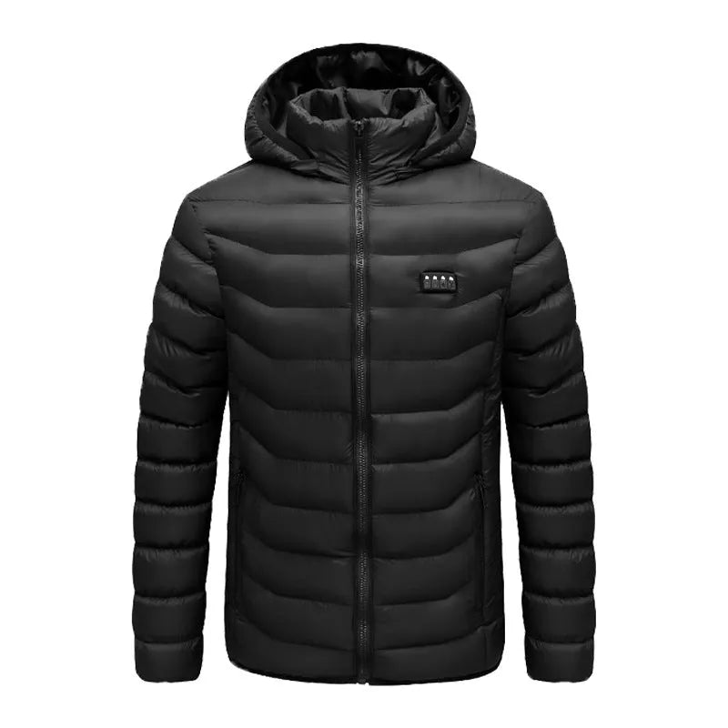 Winter smart heating cardigan for men and women in black, hooded, chemical fibre blend, sizes S to 6XL