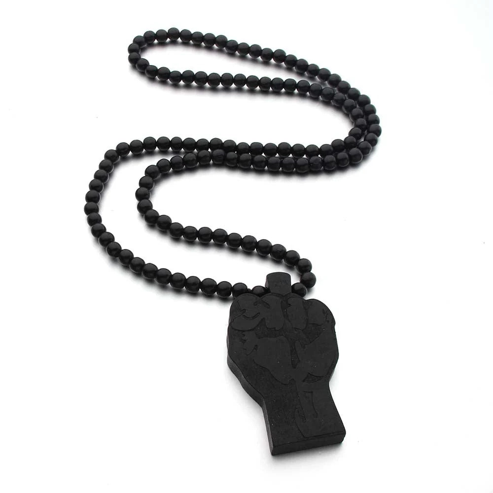 Hemu beads wooden necklace with detailed texture and 90cm chain