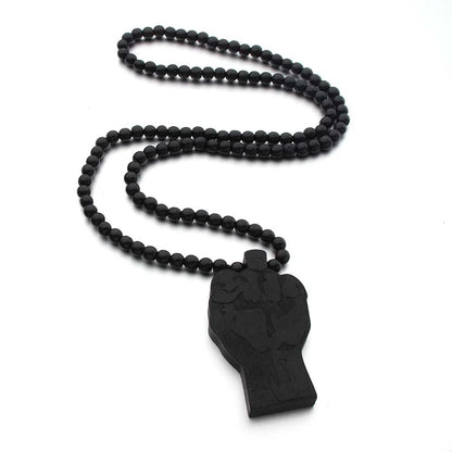 Hemu beads wooden necklace with detailed texture and 90cm chain