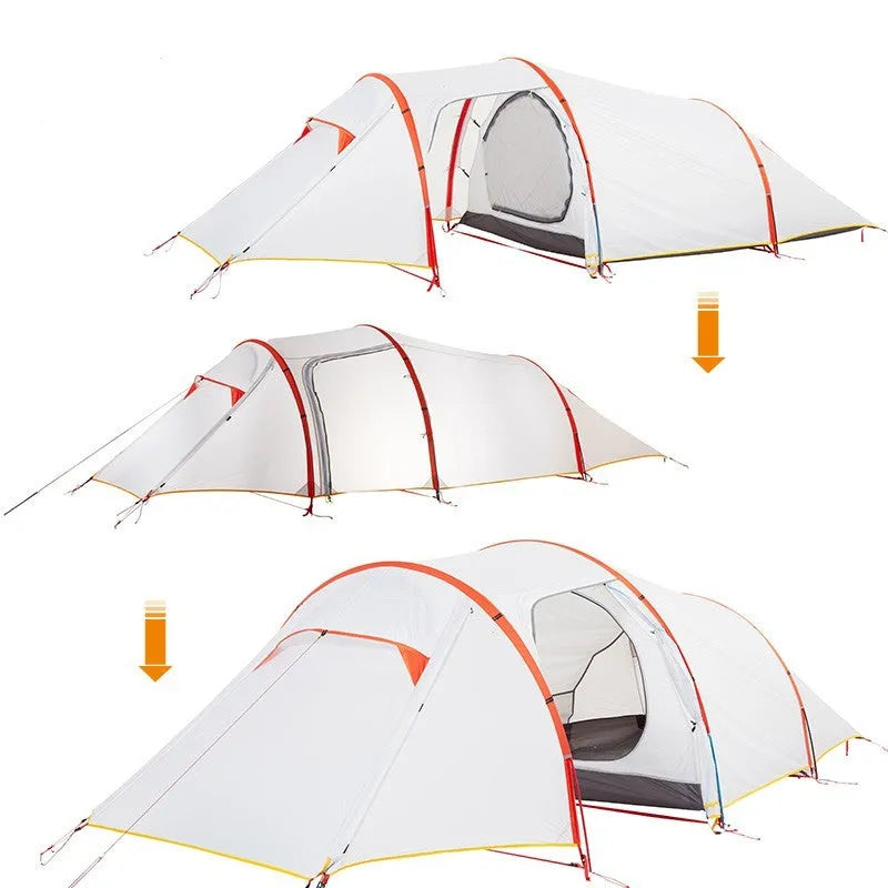 3 person tunnel tent for mountaineering camping with aluminium poles and cloud cover colour