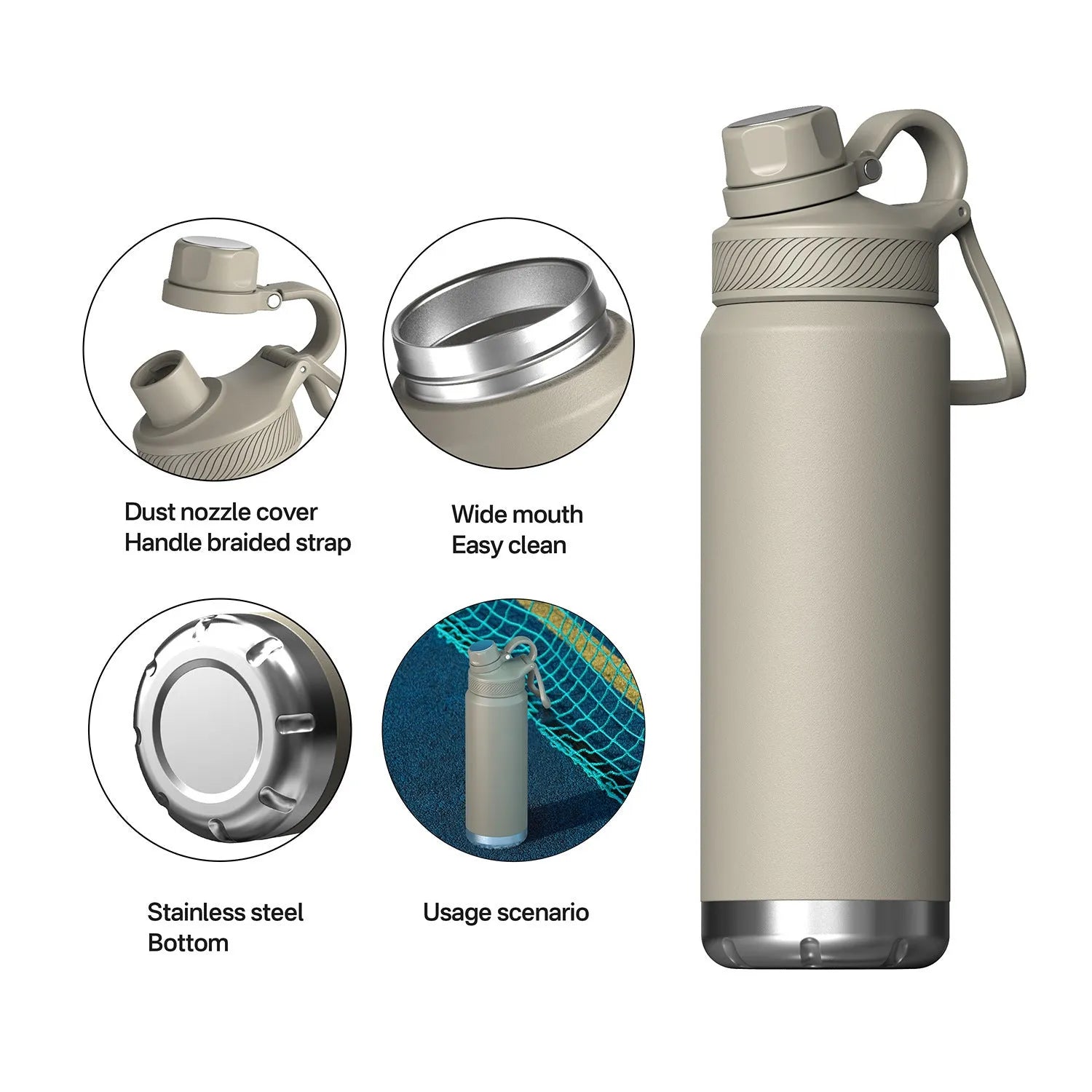 Double-layer 304 stainless steel outdoor vacuum mug 700ml 24oz in light blue with modern simple design