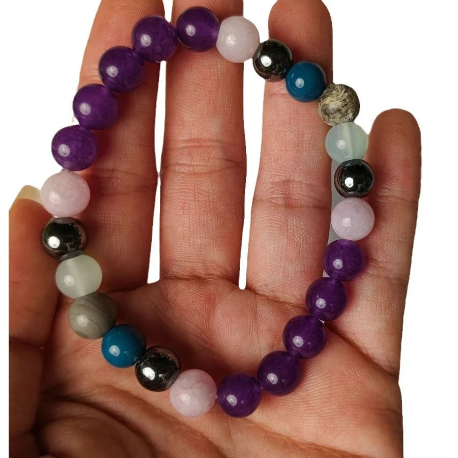 Boho Style 8mm Gemstone Beaded Bracelet in Purple
