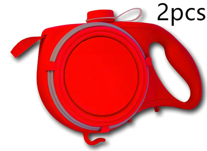 Blue automatic retractable dog leash with 3m extension, ergonomic handle, and folded silicone bowl, 22x16x5.5cm size