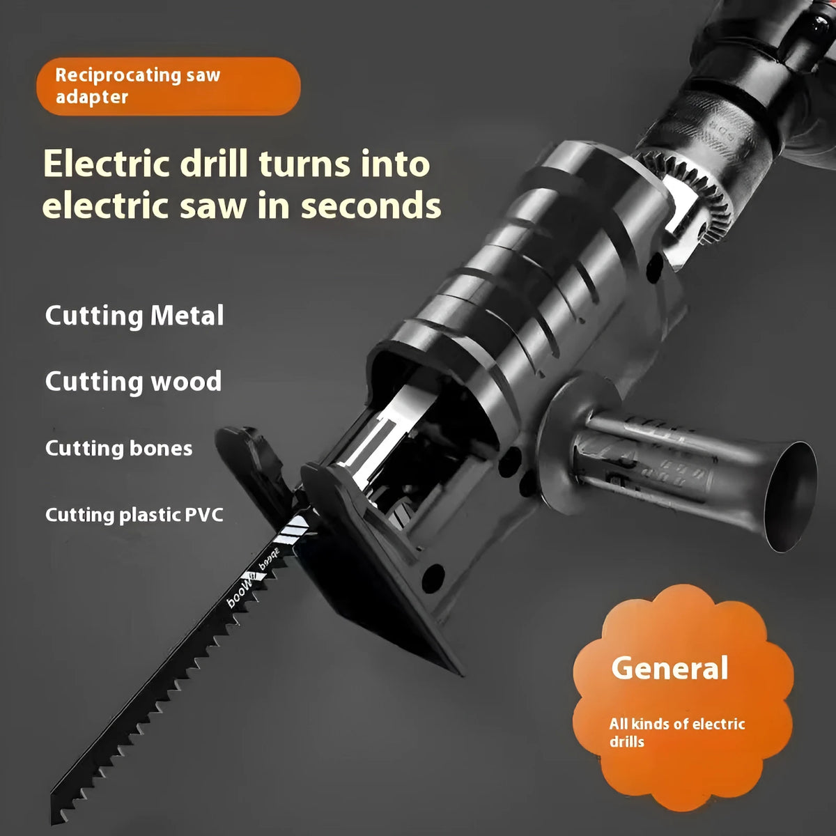 36V handheld chainsaw converter with alloy drive shaft and three saw blades for cutting