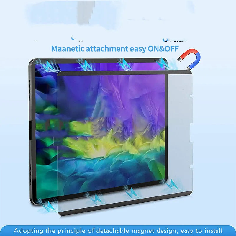 Flat frosted magnetic PET screen film for iPad with matte surface and magnetic attachment
