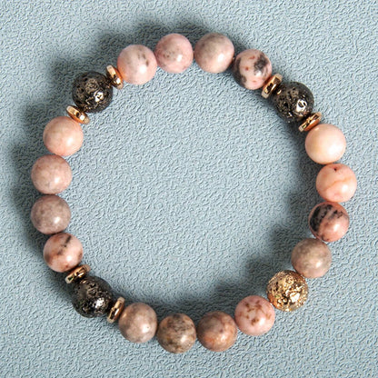 Pink Zebra Haematite Spacer Beaded Bracelet with natural stone powder and geometric design