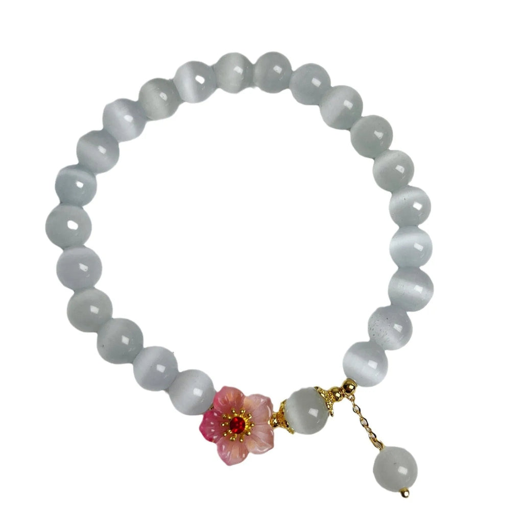 White opal flower beaded bracelet with glass and coloured glaze beads in Chinese style