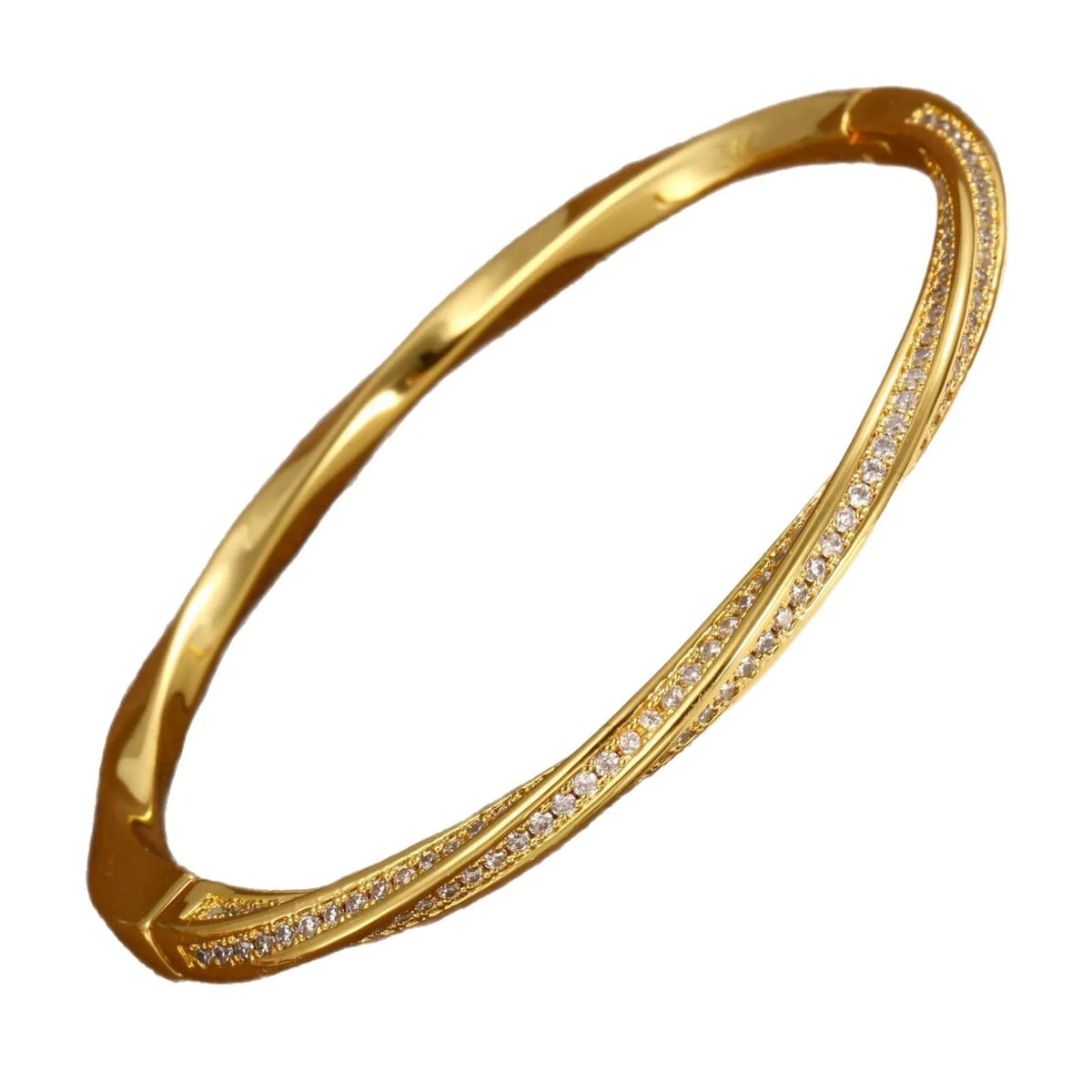 Real gold plated brass Mobius bracelet with half circle full diamond design in champagne gold colour