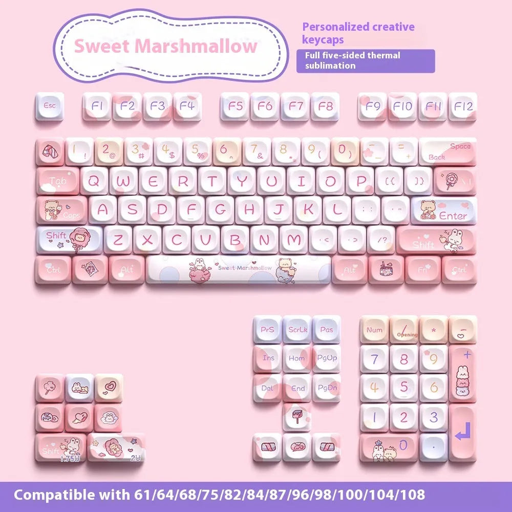 112-key five-sided sublimation Moa profile PBT mechanical keyboard keycap set in sweet cotton candy colour, boxed