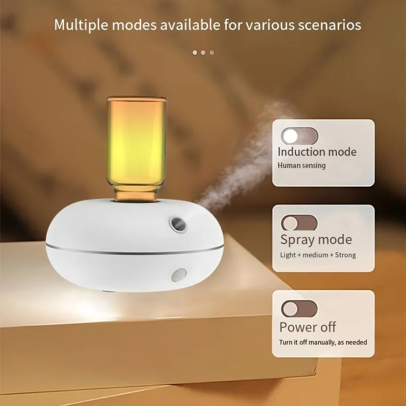 Automatic sensor fragrance machine mini USB home indoor air diffuser inverted aromatherapy in white colour on bathroom counter.