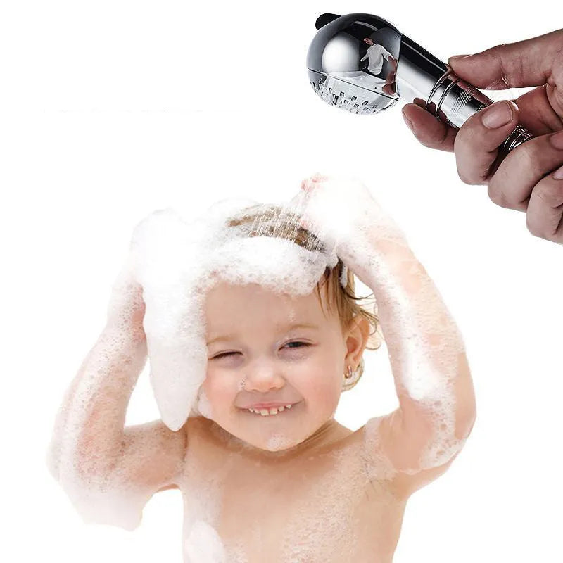 Silver ABS plastic handheld shower head for gentle pet and baby baths.