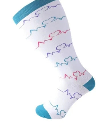 Plus-size compression socks in various stylish patterns for improved leg health and comfort