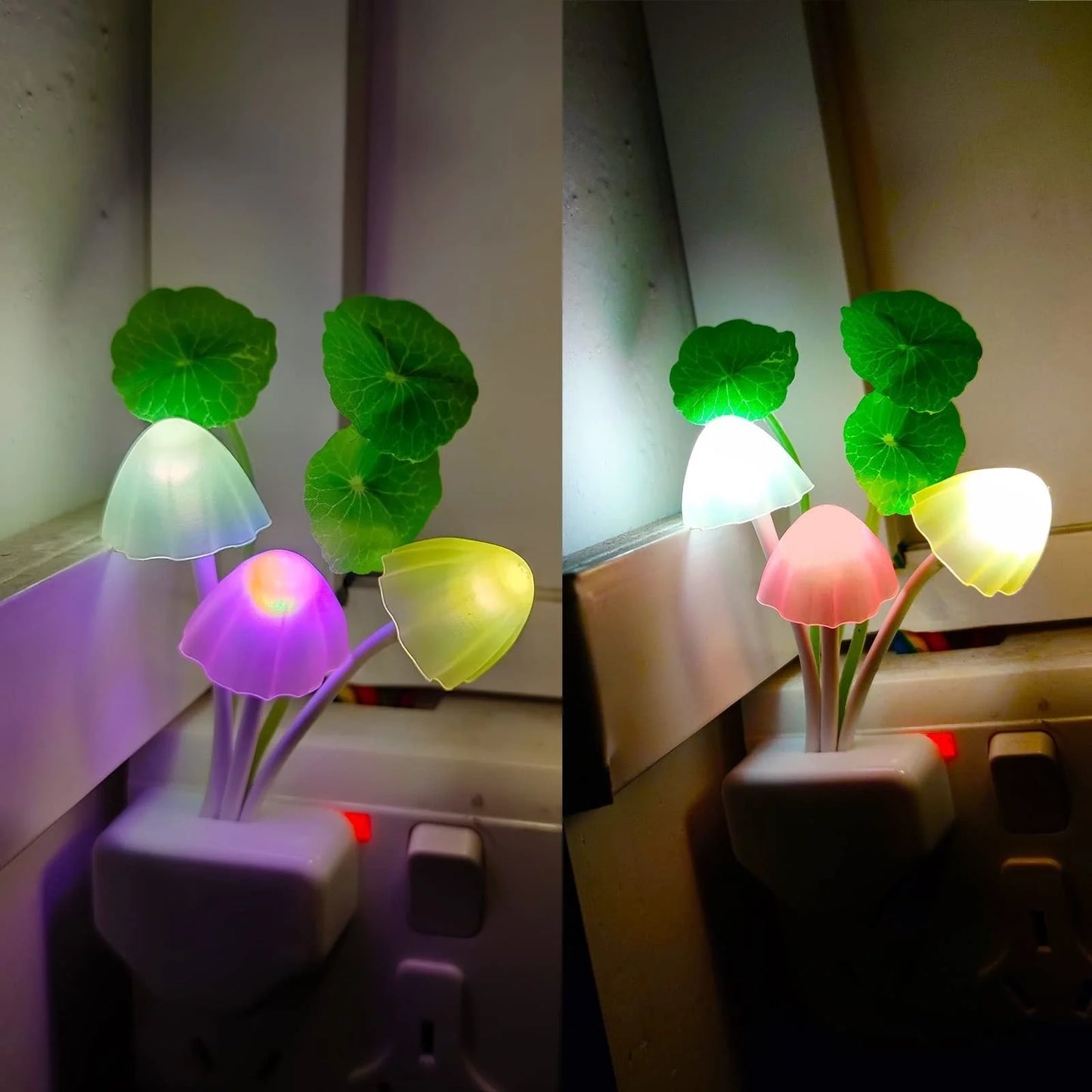 LED Mushroom Night Light with color-changing feature and automatic sensor
