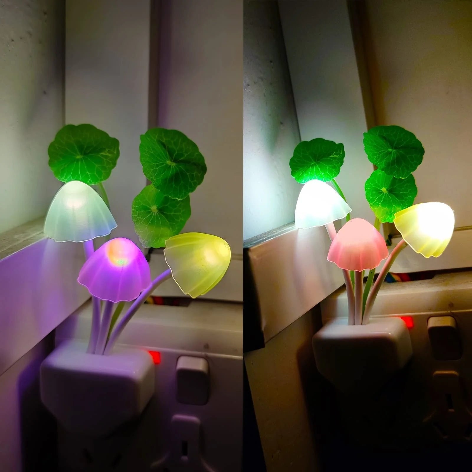 LED Mushroom Night Light with color-changing feature and automatic sensor