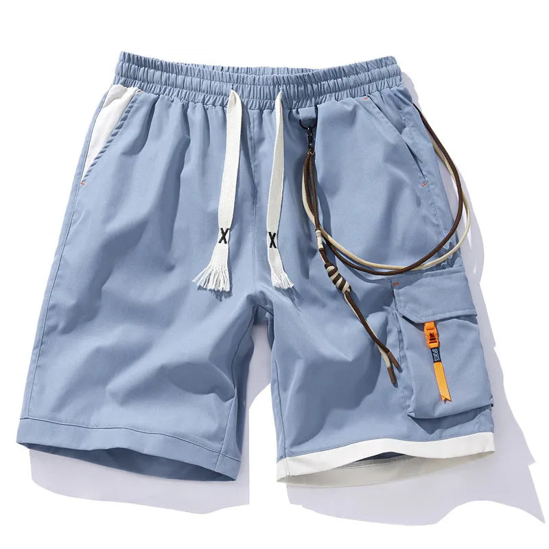 Men's loose-fit cropped bamboo fibre sports shorts in plus sizes on a hanger.