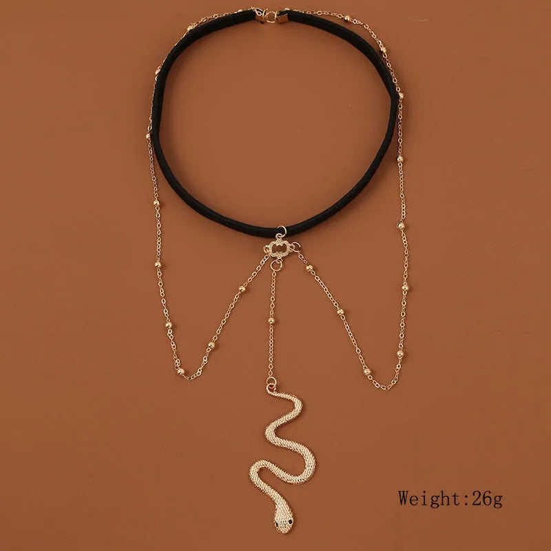 Gold metal beaded chain thigh chain with big snake pendant for women
