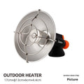 Black and orange portable outdoor gas heating stove with piezo ignition on a table