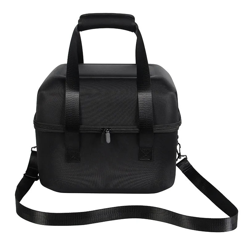 Bluetooth speaker audio storage bag in 600D Oxford cloth with interior gray, flat lay on surface
