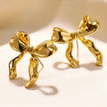 Gold bow earrings simple style alloy with electroplated finish