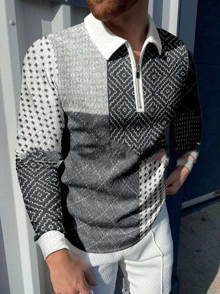 Casual lapel pullover for men with digital print, loose fit, cotton blend, available in multiple colours and sizes S-6XL