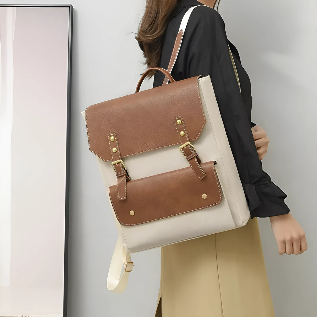 Korean style retro simple backpack in soft PU material, shown in dark brown colour