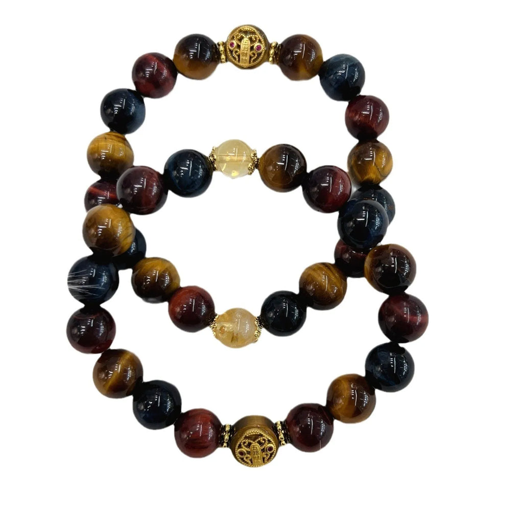 Natural tiger eye stone bead bracelet with loose round beads and 18cm Maillard style design
