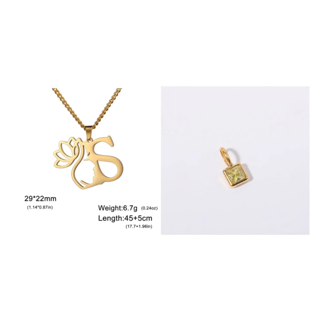 Stainless steel necklace with cross chain design and a pendant, available in gold or steel colour.