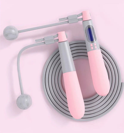 Blue cordless electronic skipping rope with Bluetooth handles and 3m wire