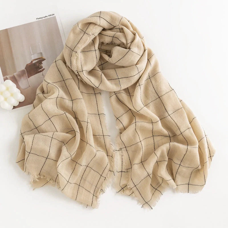 Herringbone pattern artificial cashmere scarf in various colours with tassel fringe
