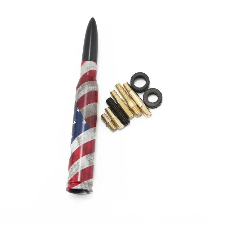 14cm bullet car antenna in camouflage, American flag and black designs
