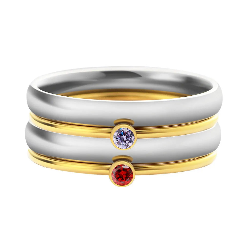 December birthstone engraved titanium steel ring with geometric shape and gold-plated handle.