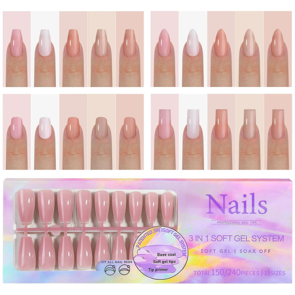 Box of nude seamless removable nail stickers showing colours Bare 01 to Bare 08