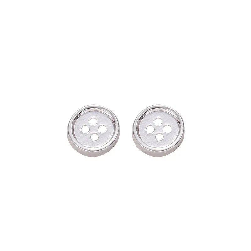 Geometric gold plated silver needle button stud earrings for women simple compact Japan Korea style