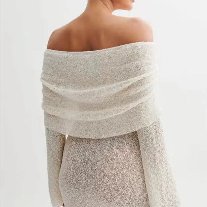 Women's knitted boat neck dress in various colours for spring summer fashion