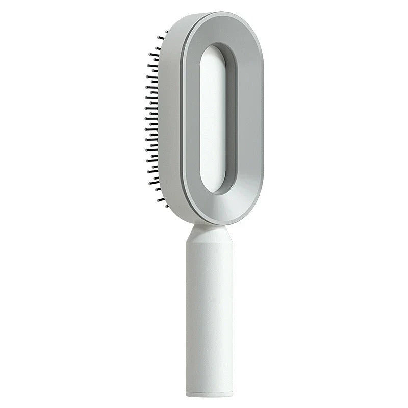 3D Air Cushion Hair Brush in elegant white, showcasing wide comb teeth and ergonomic handle