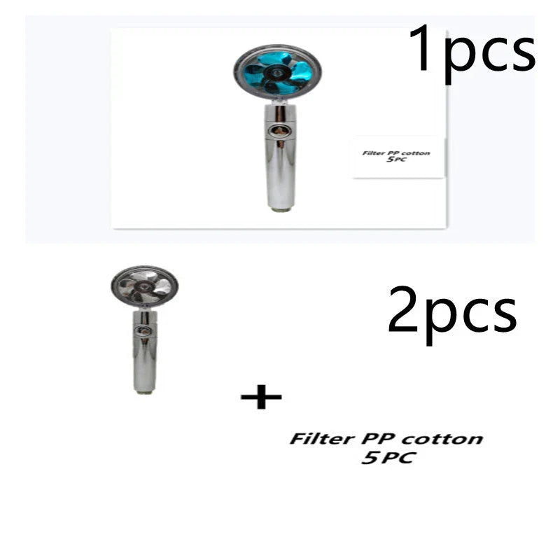 High-pressure handheld shower nozzle with cotton filter and stop button in various colours
