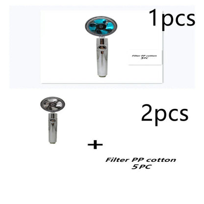 High-pressure handheld shower nozzle with cotton filter and stop button in various colours