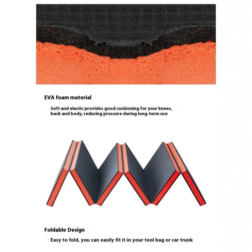 EVA folding kneeling mat folded and unfolded showing 116x40x2.5cm dimensions