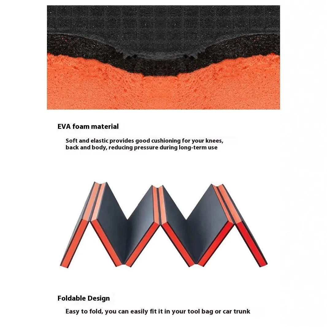 EVA folding kneeling mat folded and unfolded showing 116x40x2.5cm dimensions
