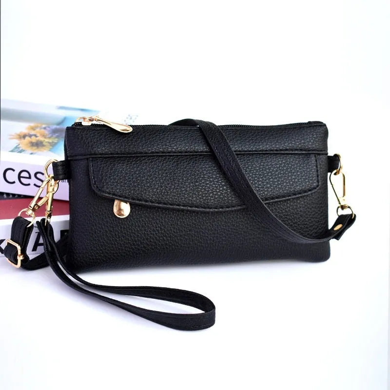 Soft PU crossbody bag in horizontal square shape with internal zipper compartment