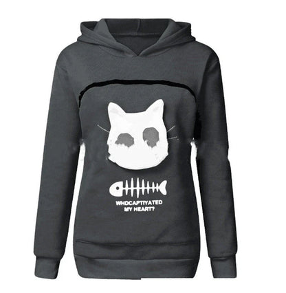Women's cotton hoodie with unique cat pet pocket design in various colours