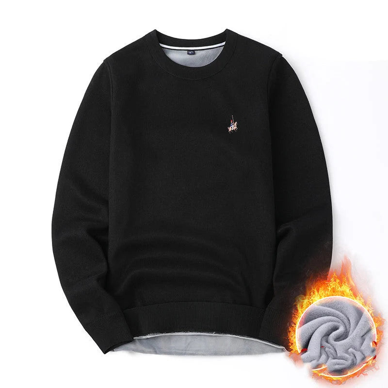 Men's navy blue plus velvet thickening sweater for autumn and winter