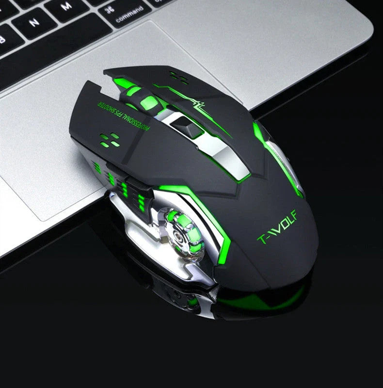 Wireless gaming mouse with 2400 DPI precision, 6 programmable buttons, and customizable RGB lighting