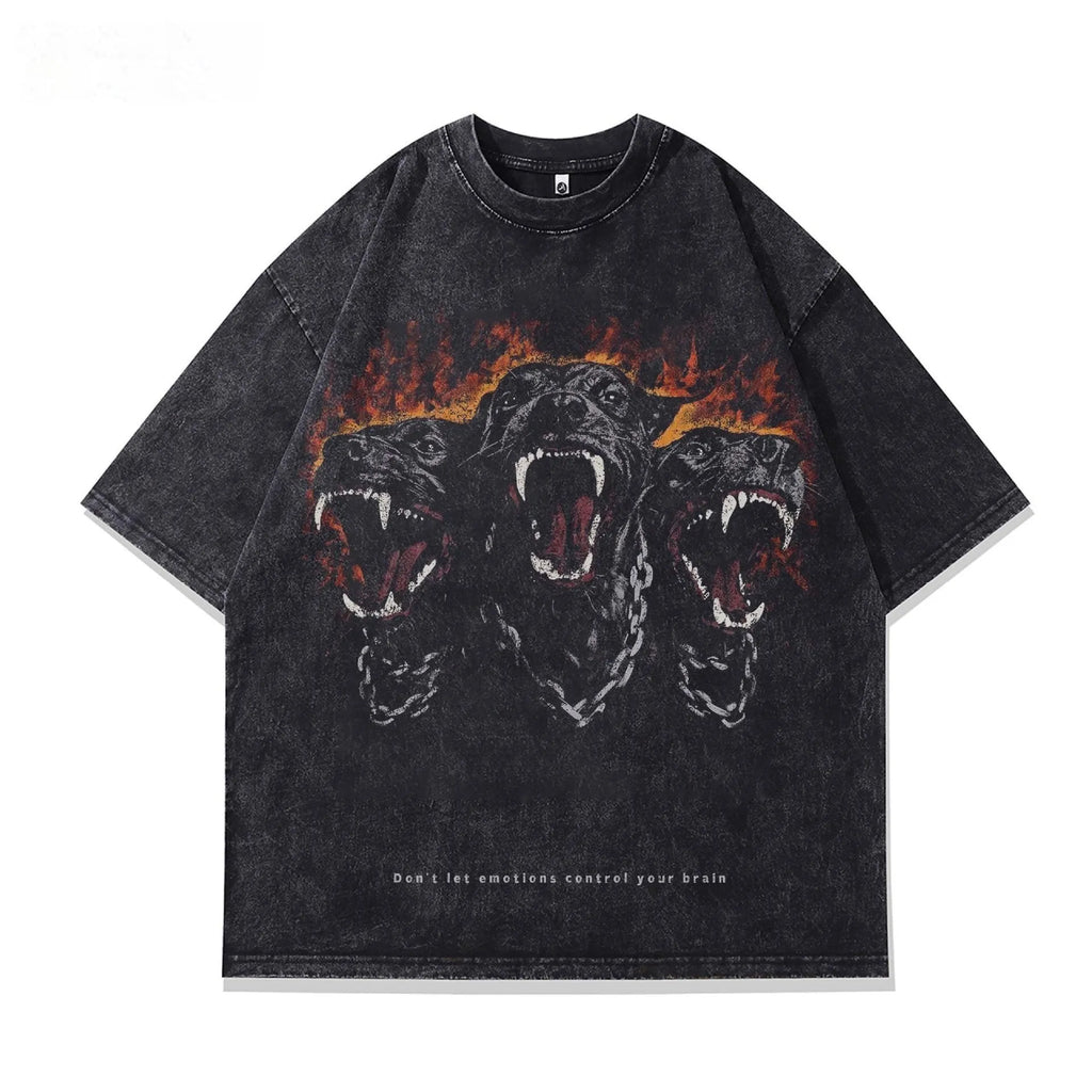 Men's character print cotton T-shirt with short sleeves and loose fit