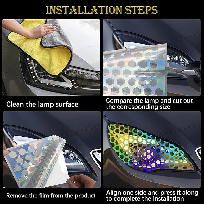 Black honeycomb pattern adhesive sticker for car taillight decoration, measuring 48x30 cm.